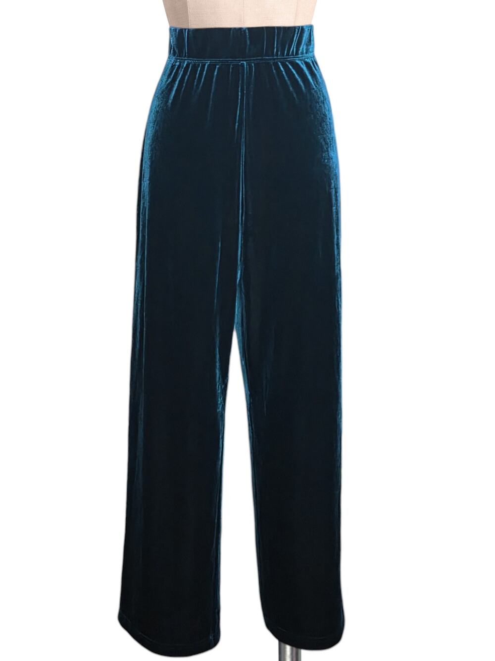 Susan Graver Teal Blue Green Pull On Stretchy Waist Velvet Pants L